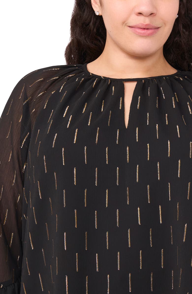 CeCe Metallic Clip Dot Tiered Sleeve Top, Alternate, color, Rich Black