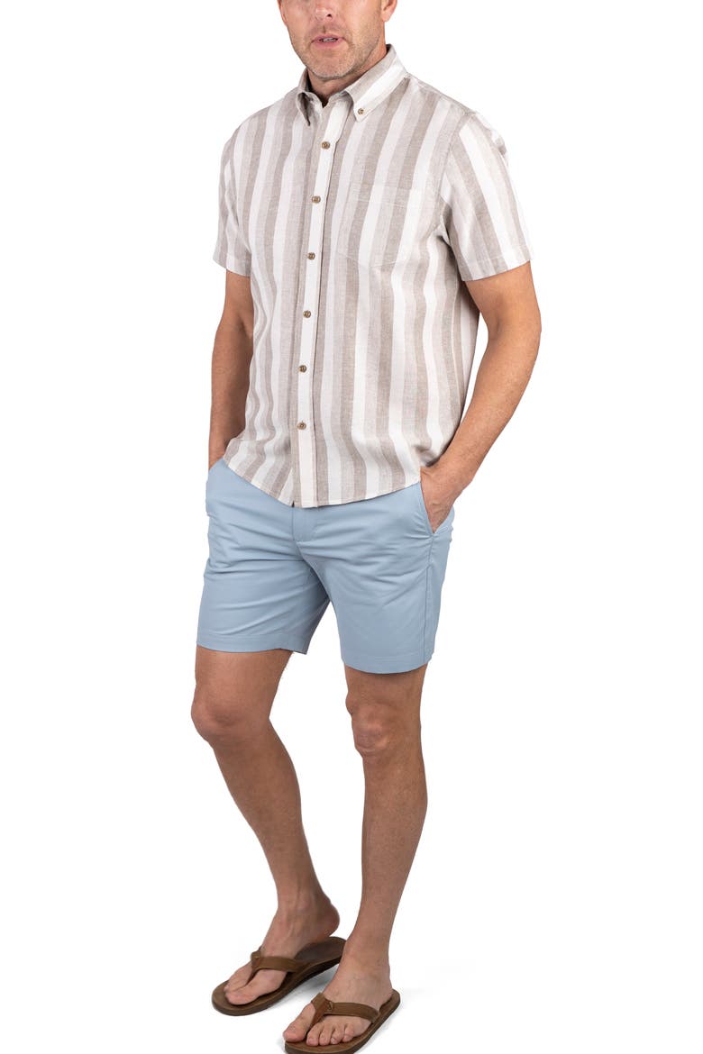 Puretec Linen Cotton Button-Up Shirt, Alternate, color, KHAKI TONAL STRIPE