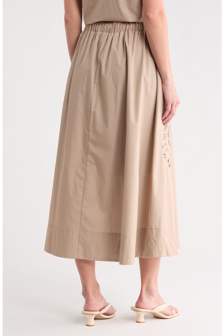 Embroidered Eyelet Poplin Midi Skirt, Alternate, color, SAFARI