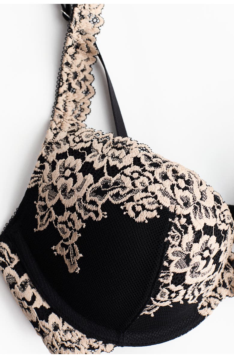 H&M Lace super push-up bra, Alternate, color, Black/Cream