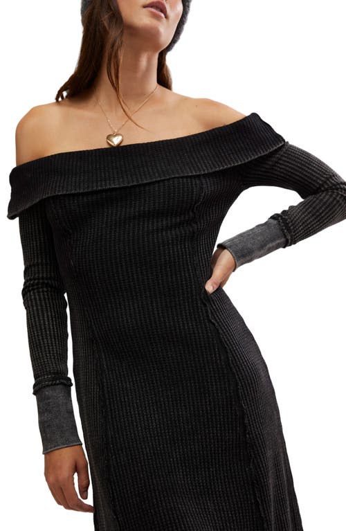 Free People Monty Off The Shoulder Long Sleeve Cotton Midi Dress In Washed Black