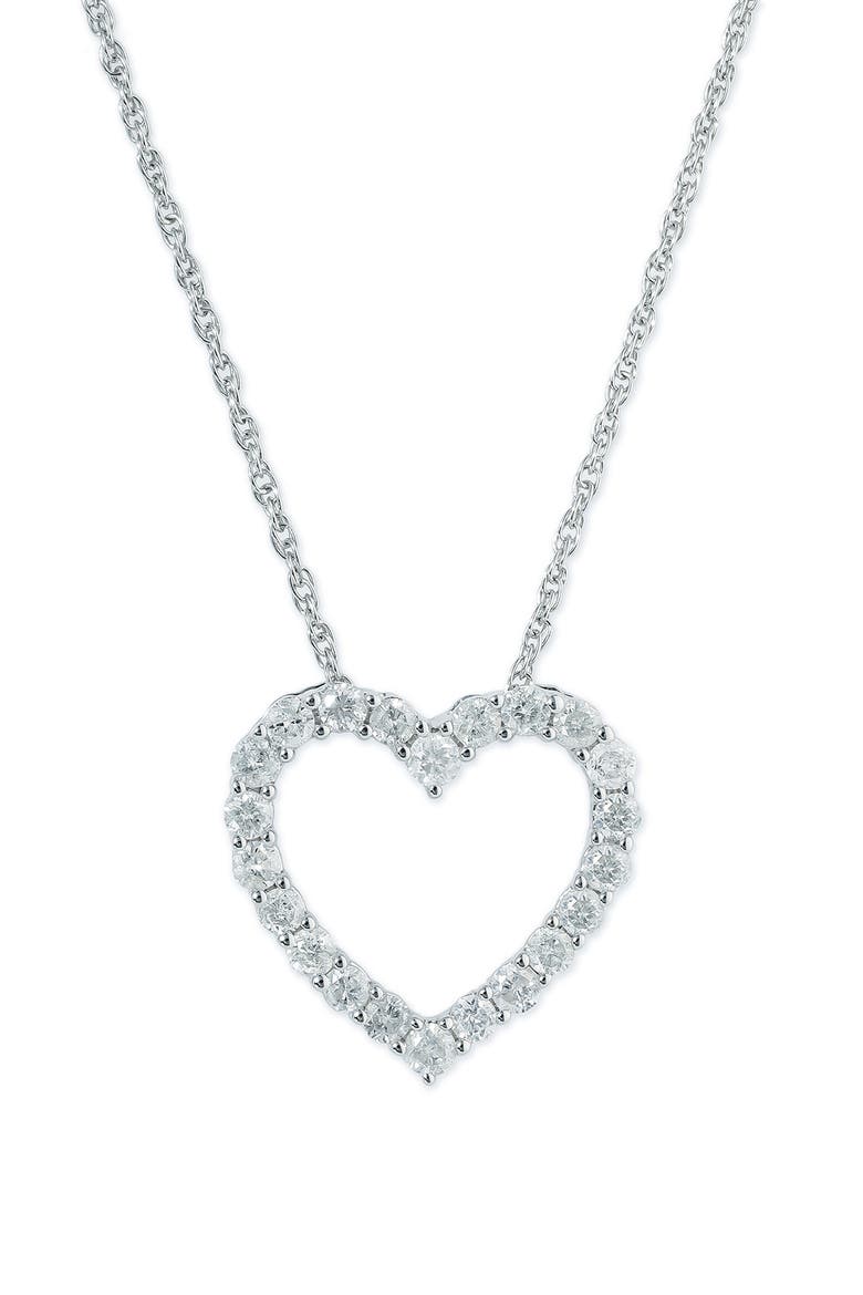 Sterling Silver Pavé Diamond Heart Pendant Necklace - 0.46 ctw., Main, color, WHITE