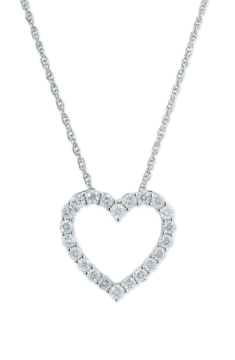 EFFY Sterling Silver Pavé Diamond Heart Pendant Necklace - 0.46 ctw., Main, color, White