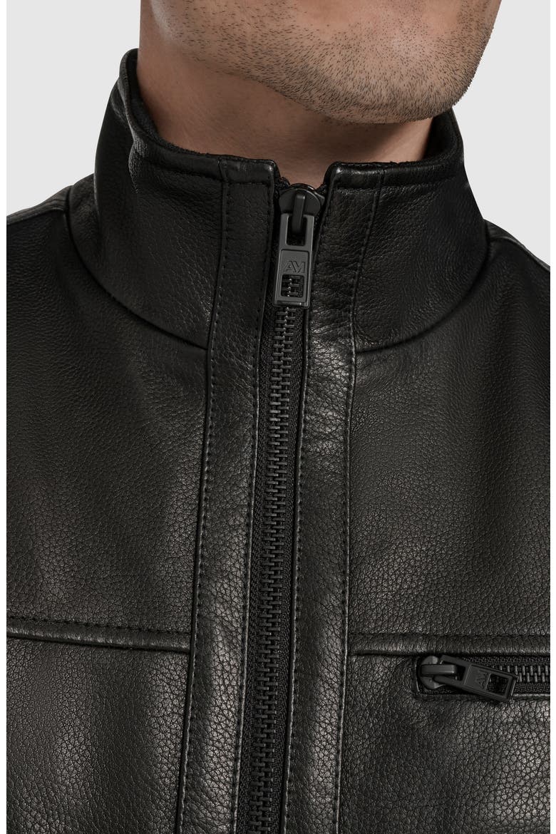 Stand Collar Leather Jacket, Alternate, color, BLACK