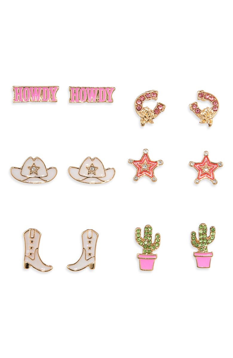 Leith Cowboy 6-Pack Assorted Earrings, Main, color, Pink Multi- Gold