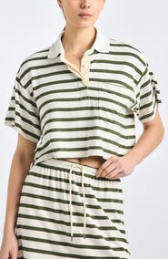 Derek Lam 10 Crosby Indira Stripe Stretch Jersey Crop Polo