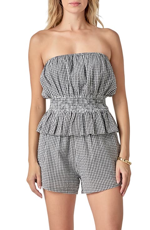 Gingham Strapless Peplum Top