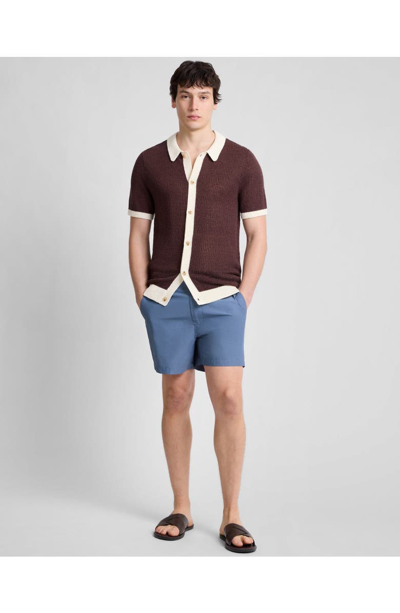 Onia Linen Short Sleeve Button Up Sweater, Main, color, Espresso/Egret