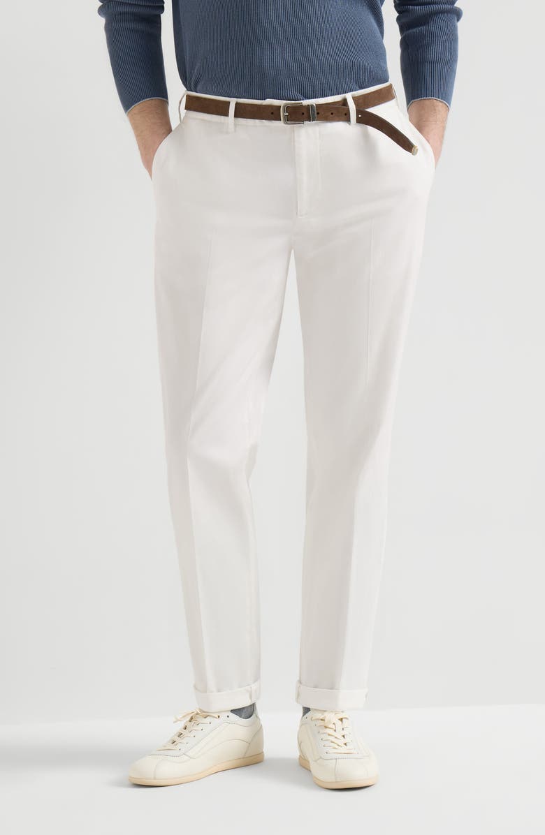 Brunello Cucinelli Comfort gabardine trousers, Main, color, Snow