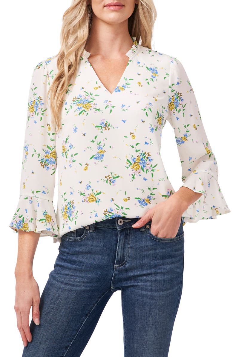 CeCe Floral Bouquet Ruffle Cuff Blouse, Main, color, 