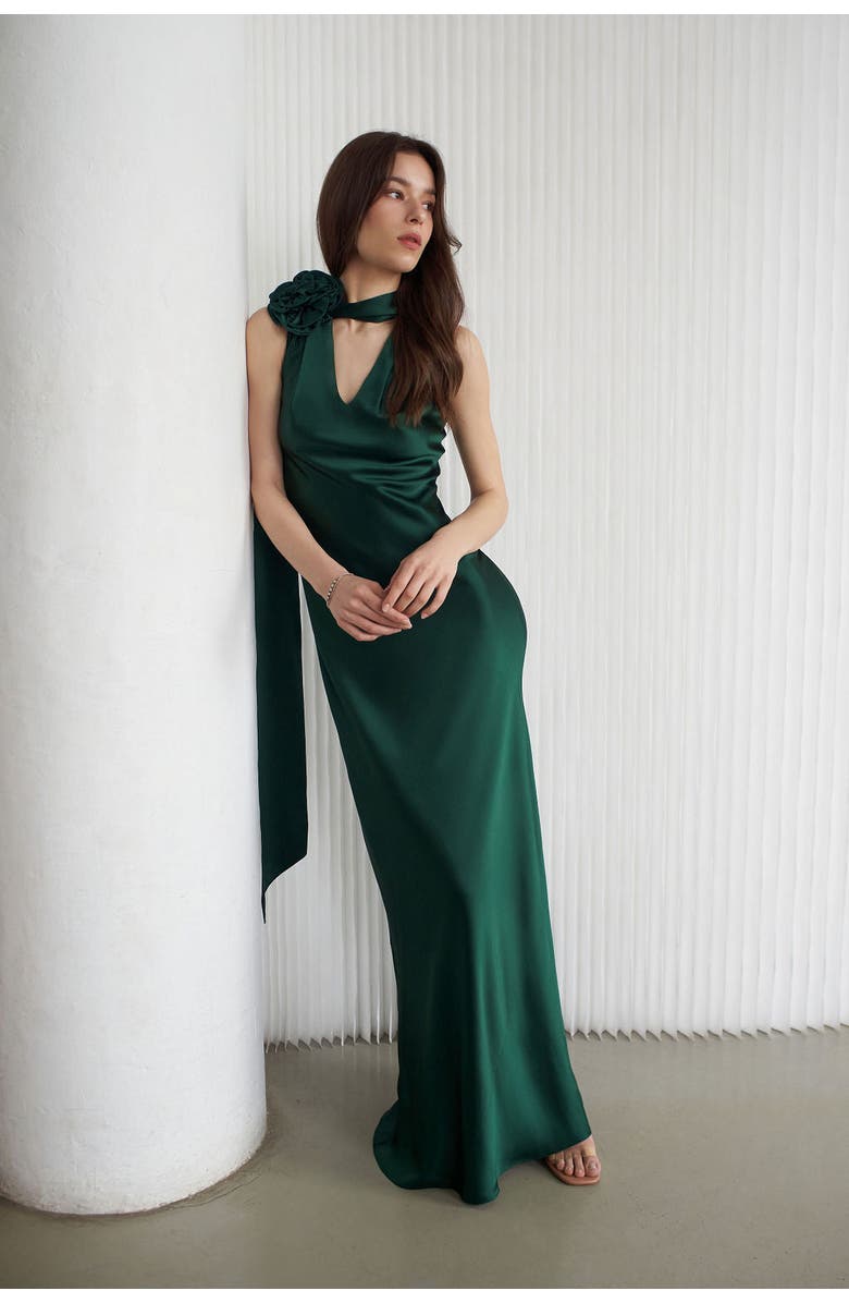 Vasiliki Luna Silky Bias Cut Dress Emerald, Alternate, color, Emerald