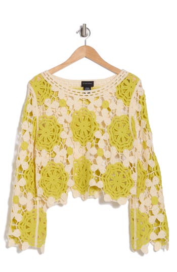Forgotten Grace Crochet Lace Top In Natural/sage/grey