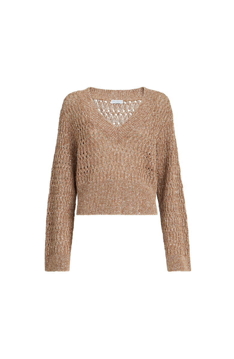 Brunello Cucinelli Dazzling braids sweater, Main, color, Brown