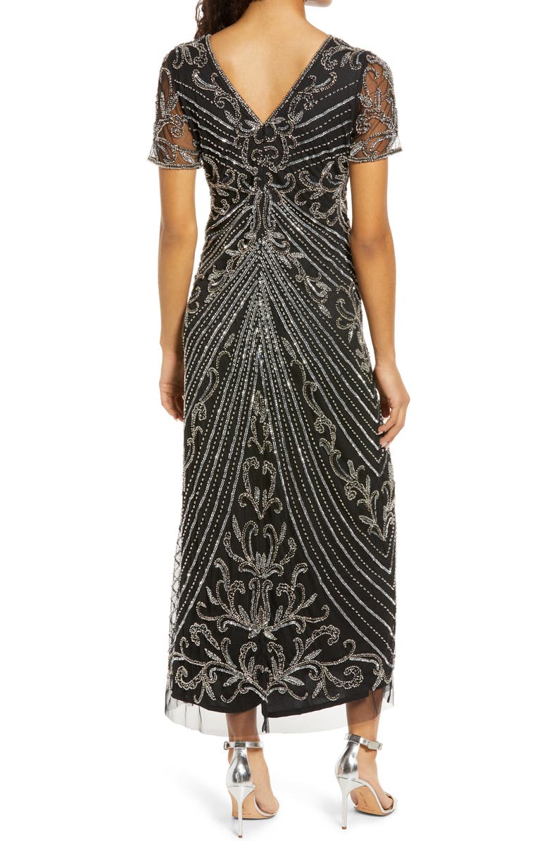 Pisarro Nights Illusion Beaded Mesh Column Gown, Alternate, color, Black