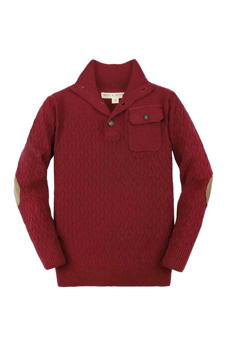 Hope & Henry Baby Boys' Mix Stitch Mock Neck Button Sweater, Infant, Main, color, Dark Red Mini Herringbone