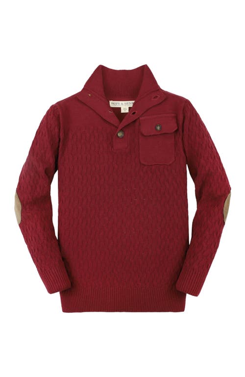 Hope & Henry Baby Boys' Mix Stitch Mock Neck Button Sweater, Infant in Dark Red Mini Herringbone  product