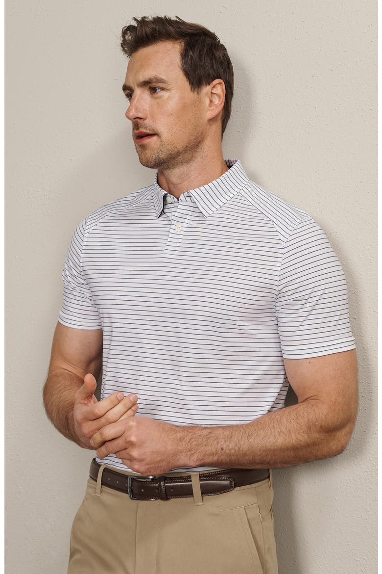 Commuter Stripe Slim Fit Performance Polo, Alternate, color, WHITE/ NAVY PINSTRIPE