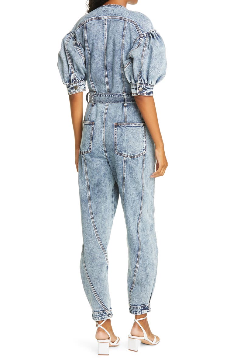 Ulla Johnson Sabra Acid Wash Stretch Cotton Denim Jumpsuit, Alternate, color,