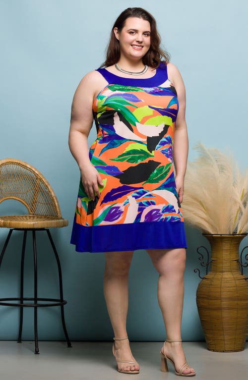 24seven Comfort Apparel Plus Size Scoop Neck Sleeveless Knee Length Dress In Blue