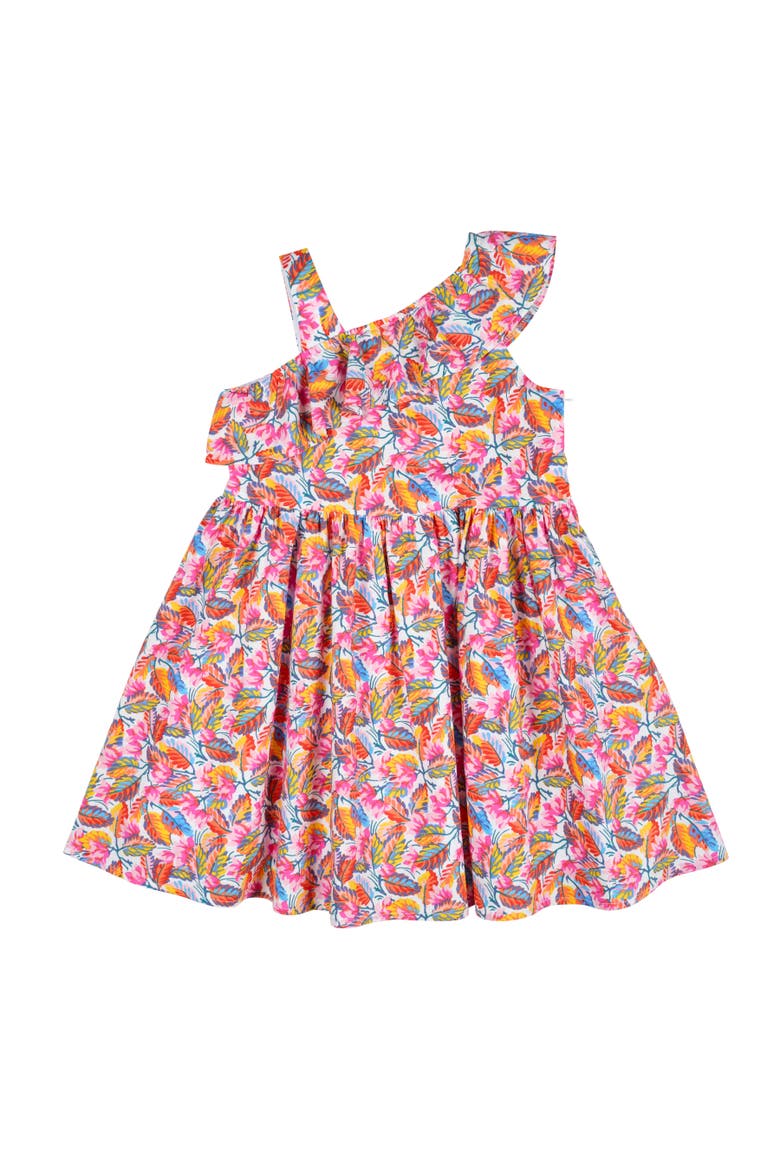 Leaf Print One Shoulder Dress, Main, color, White / Multicolor