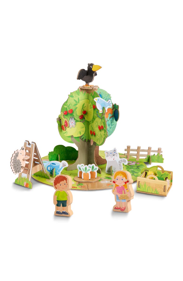 HABA 3D Puzzle Orchard Play World 40 Pieces with Wooden Figures, Main, color, Green Multi