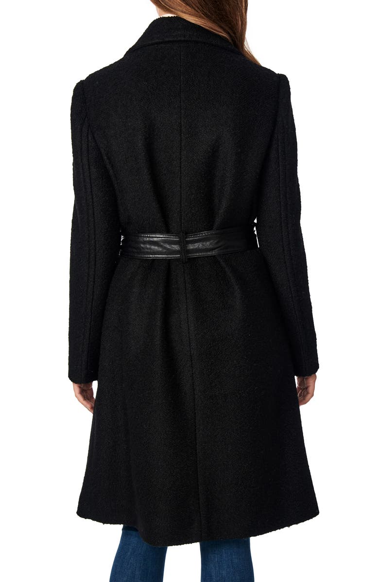 Bernardo Faux Leather Detail Belted Coat, Alternate, color, 