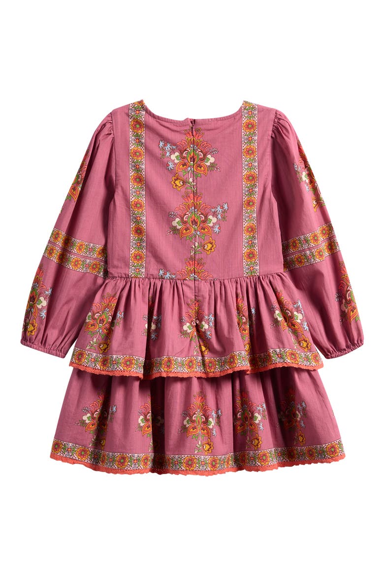 Kids' Placed Floral Long Sleeve Cotton Dress, Alternate, color, PINK FLORAL PLACEMENT