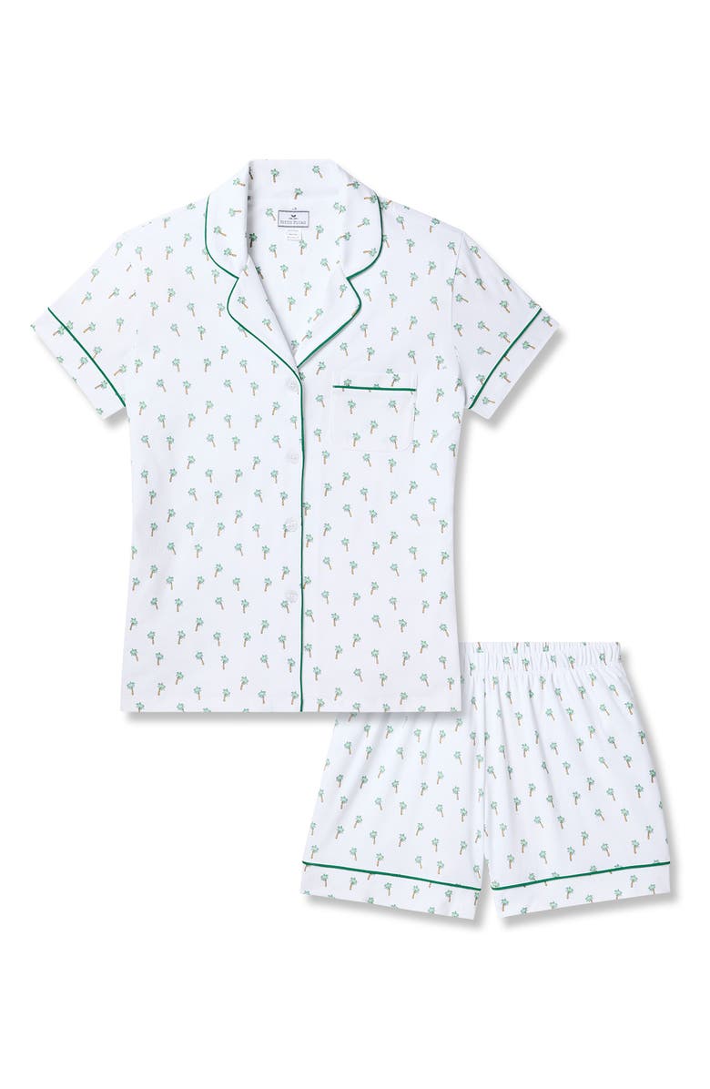 Petite Plume Palm Print Pima Cotton Short Pajamas, Alternate, color, White