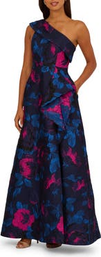 Adrianna Papell One-Shoulder Jacquard Ballgown