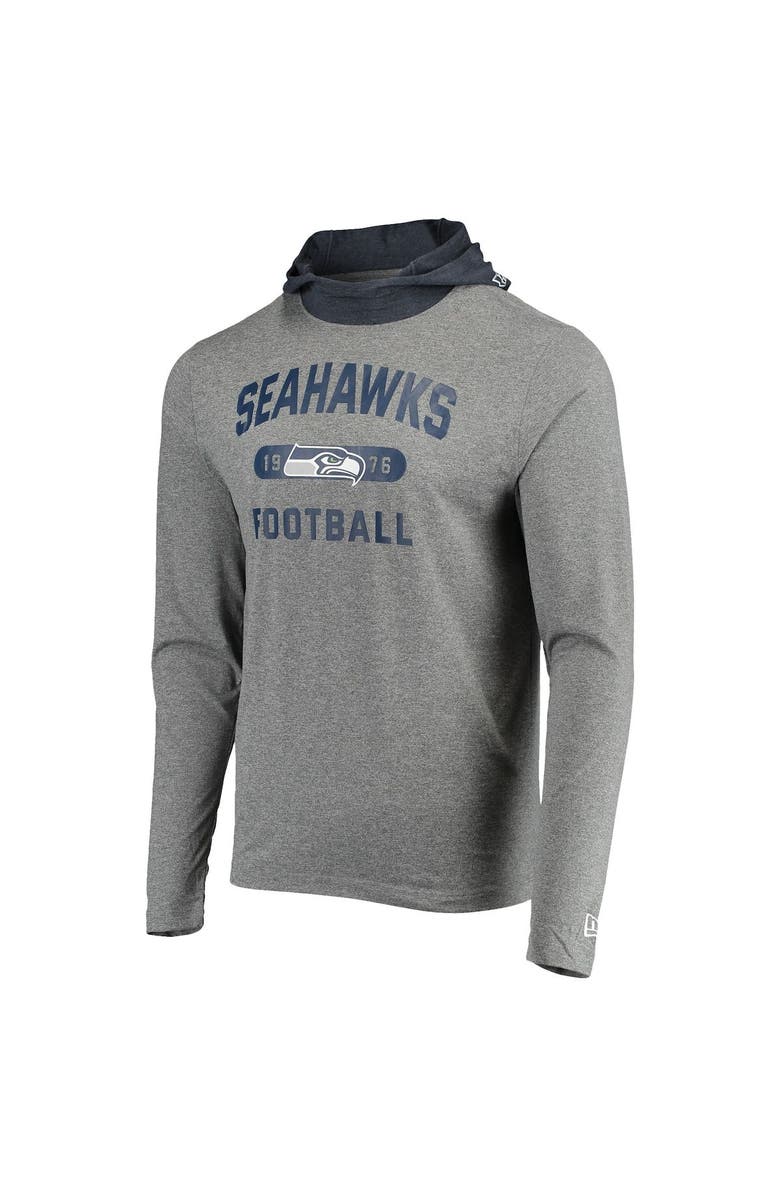 New Era Men's New Era Gray/College Navy Seattle Seahawks Active Block Hoodie Long Sleeve T-Shirt, Alternate, color,