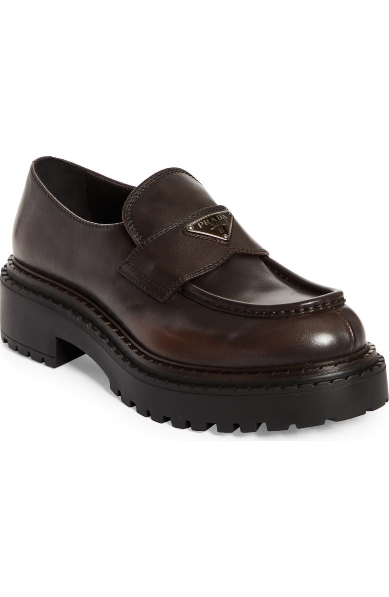 Prada Double Chocolate Platform Loafer, Main, color,