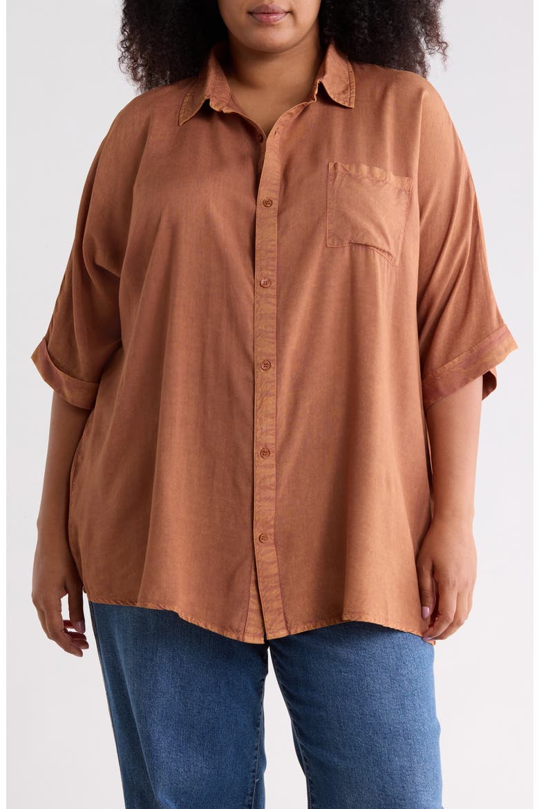 Short Sleeve Button-Up Shirt, Main, color, CAPPUCCINO