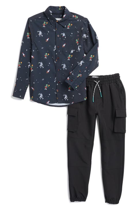 Kids' Astronaut Button-Up Shirt & Cargo Pants Set (Little Kid)