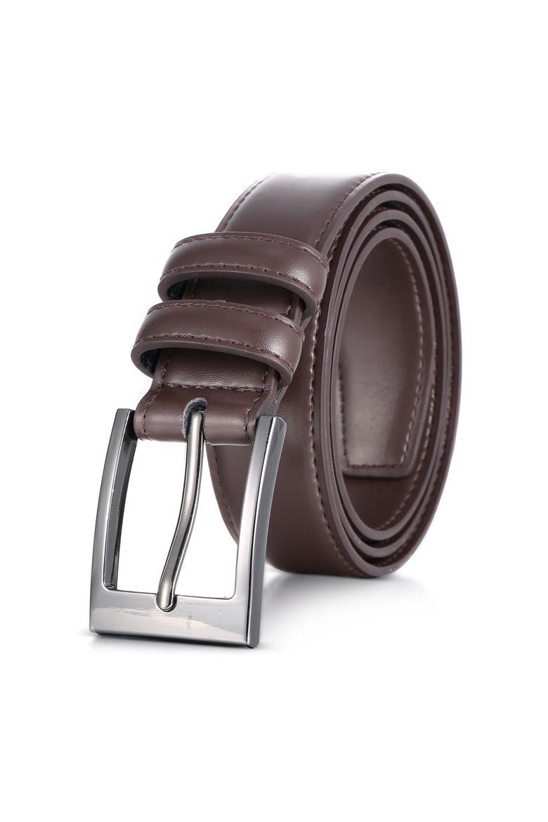 Dual Loop Leather Dress Belt, Main, color, Chocolate Brown