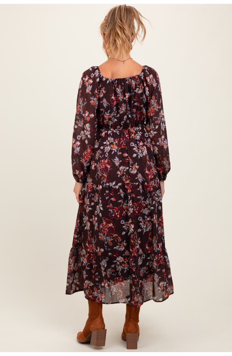 PinkBlush Floral V-Neck Bubble Sleeve Maxi Dress, Alternate, color, Brown