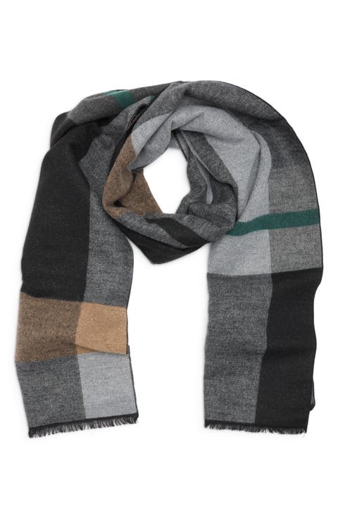 Contrast Check Stripe Recycled Polyester & Silk Scarf