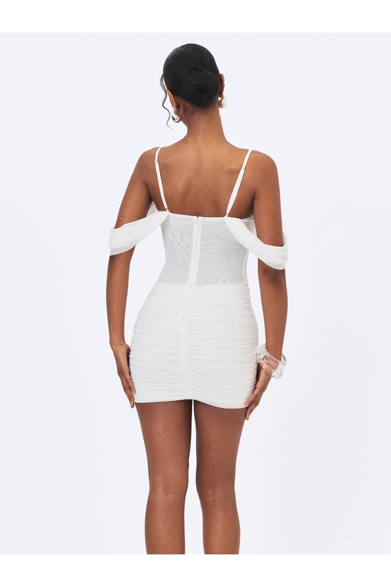 Umnia Mesh Off-Shoulder Drape Mini Dress, Alternate, color, White