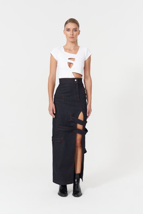 Jendue Assymetric Cut Out Tshirt Optic White In Deep Blue