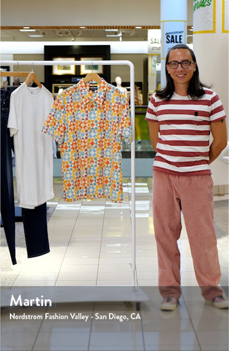 Quilt Print Short Sleeve Button-Up Shirt, sales video thumbnail