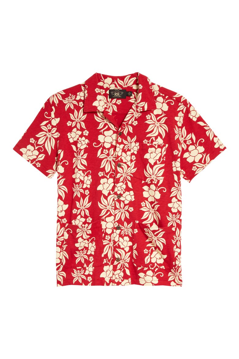 RRL Floral Print Cotton Button-Up Camp Shirt, Main, color, BERMUDA RED