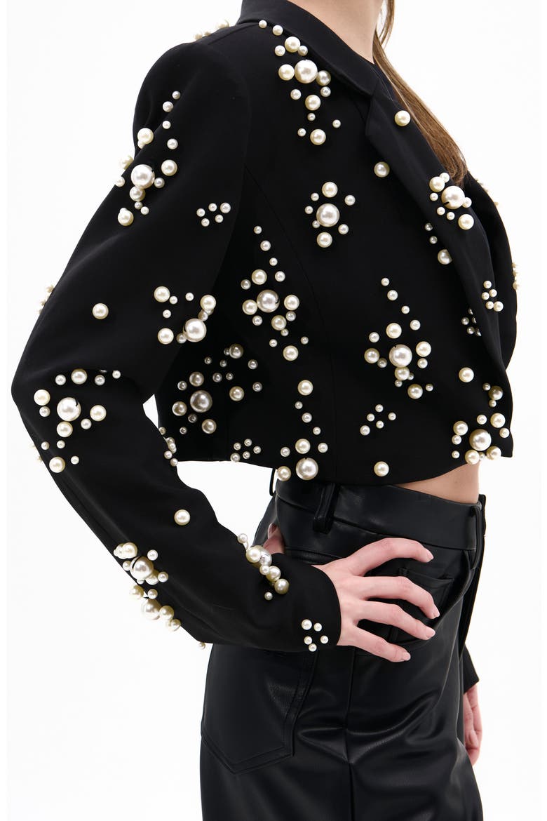 Faux Pearl Crop Blazer, Alternate, color, BLACK