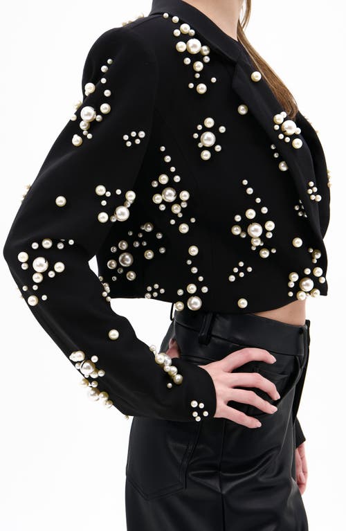 Azalea Wang Faux Pearl Crop Blazer In Black
