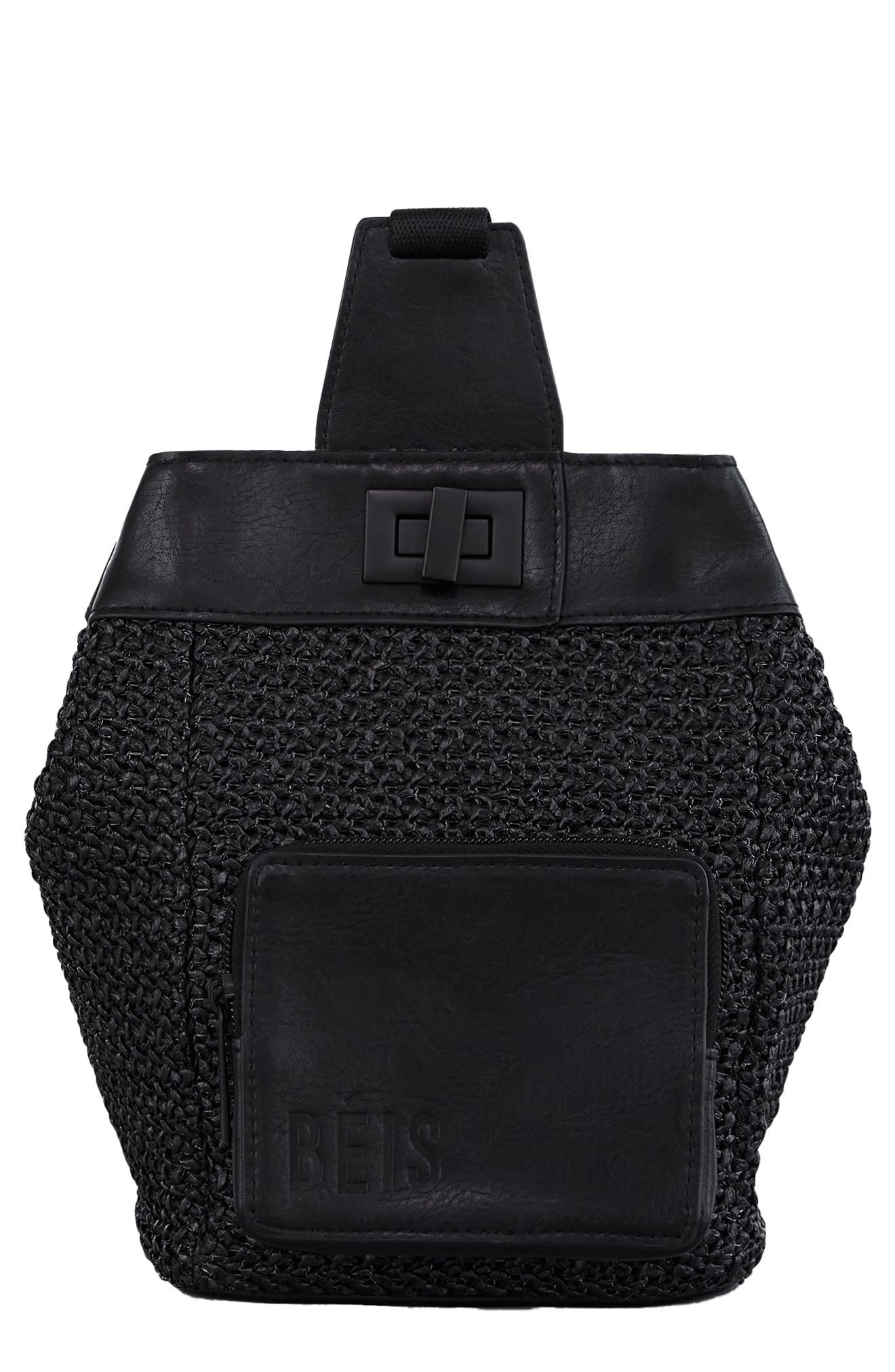 Béis The Naturals Raffia Sling Backpack, Main, color, 