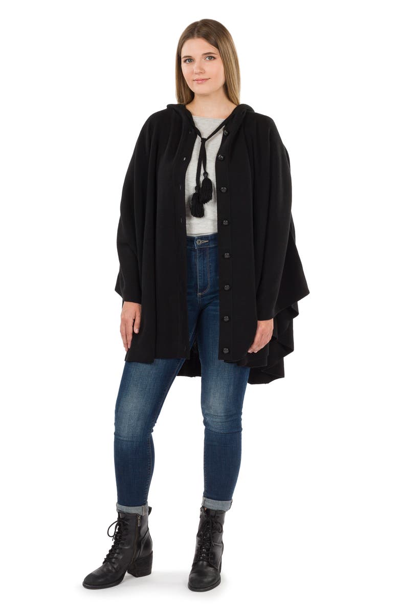 Patricia Nash Hooded Button Front Cape, Alternate, color, Black