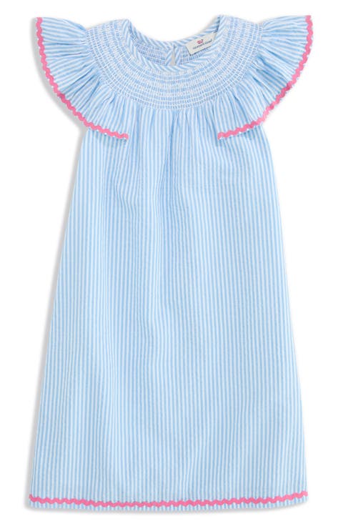 Kids' Rickrack Flutter Sleeve Cotton Seersucker Sundress (Toddler, Little Kid & Big Kid)
