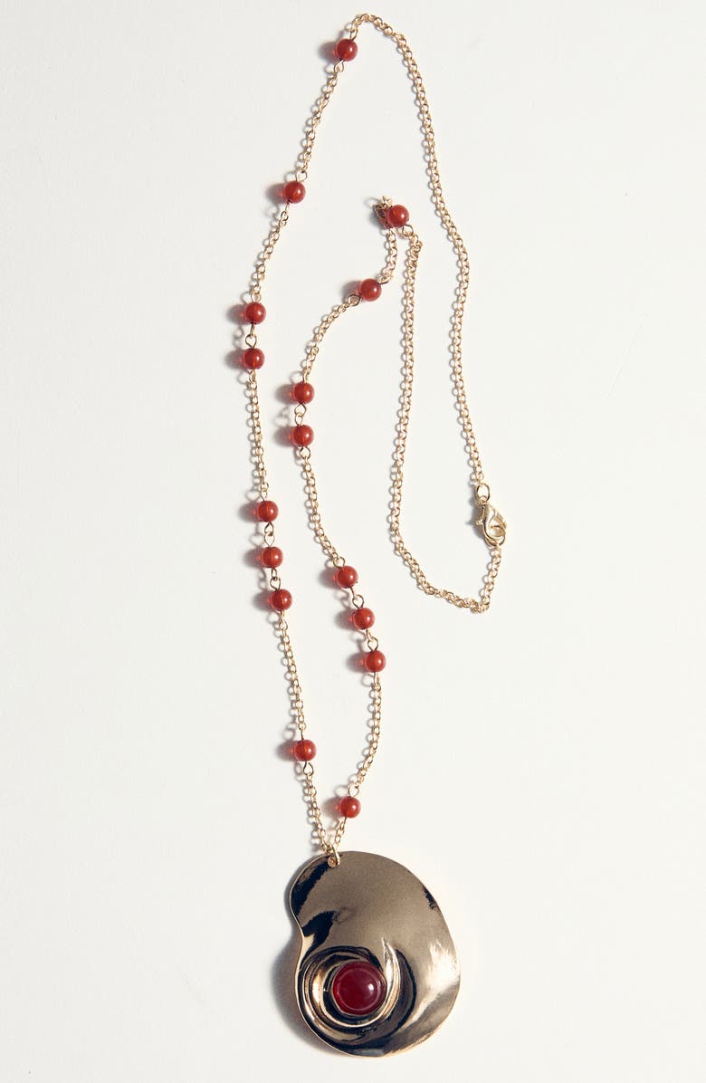 MANGO Beaded Spiral Pendant Necklace, Alternate, color, Gold