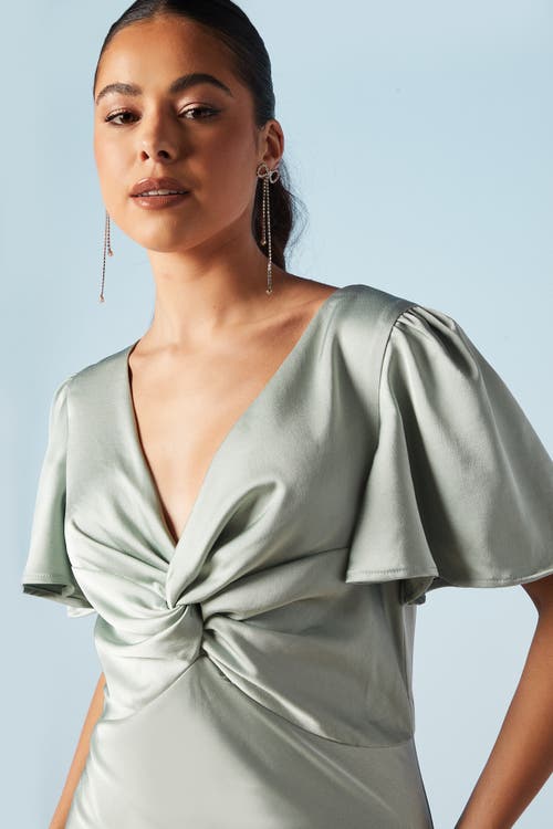 Oasis Satin Midi Bridesmaids Dress In Gray