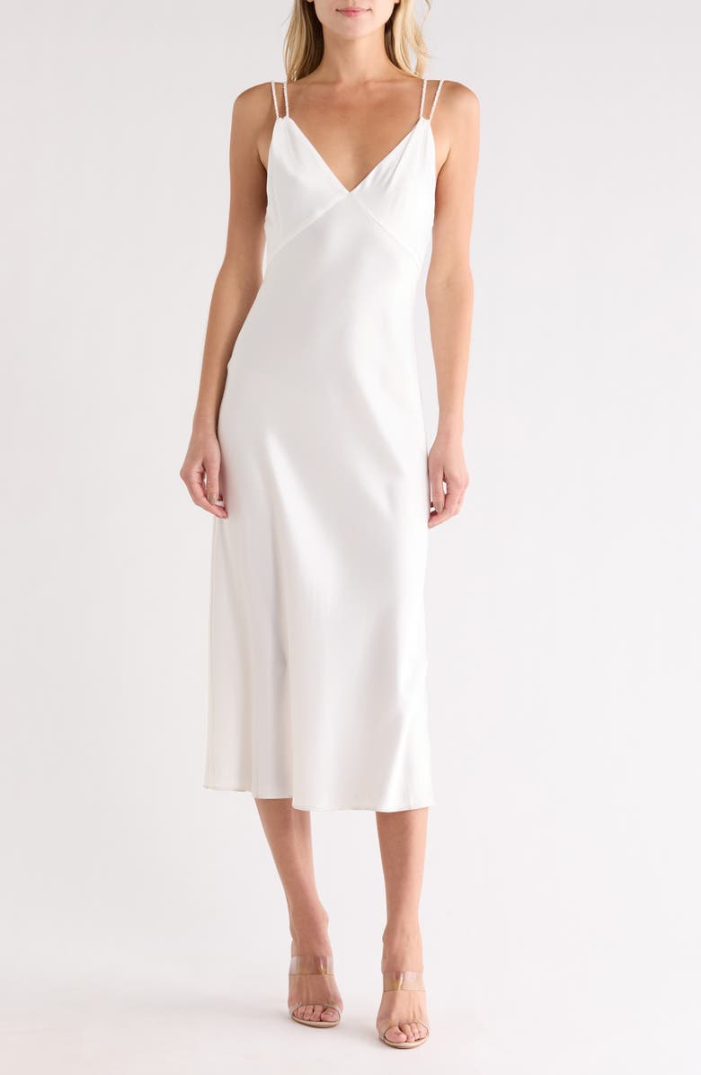 Alice + Olivia Kiro Satin Slipdress, Main, color, Off White