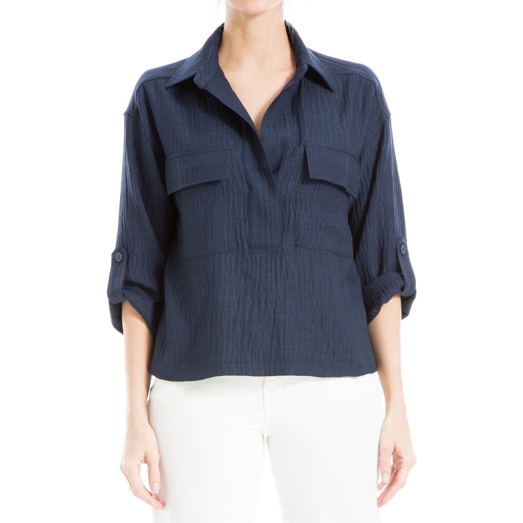 Max Studio Collared Textured Shirt In Blue