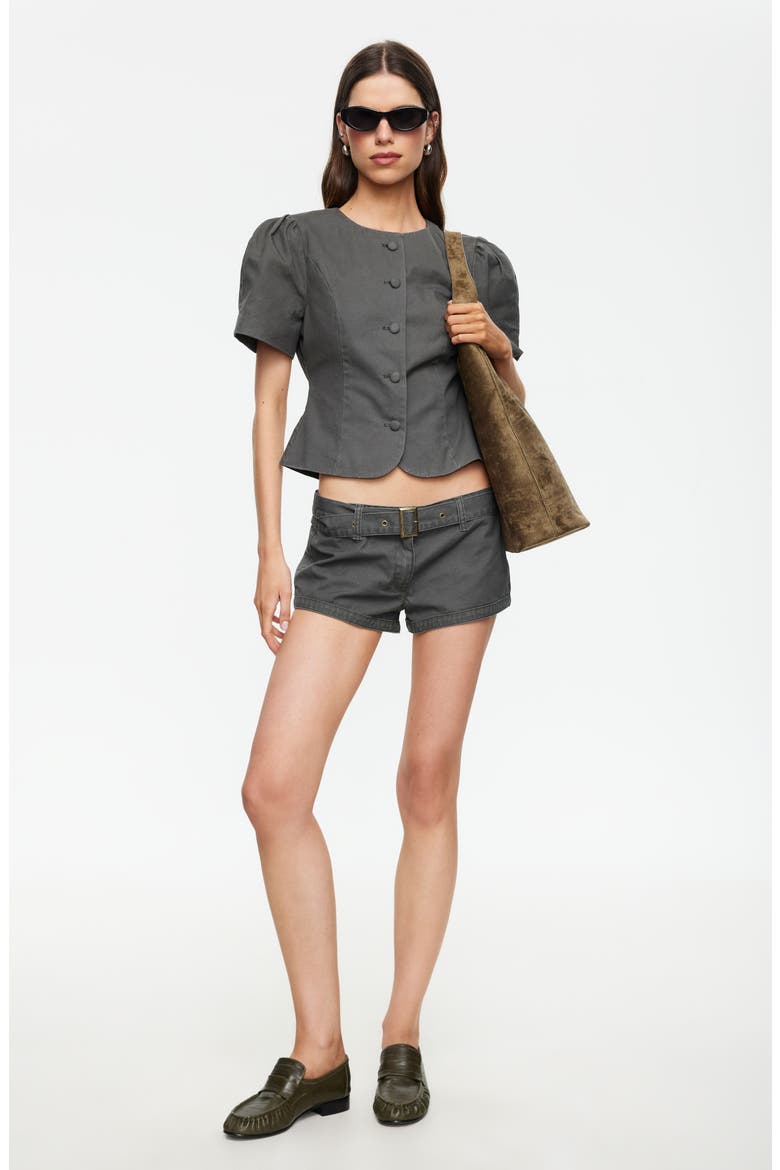 Puff Shoulder Cotton Top, Alternate, color, MOSS